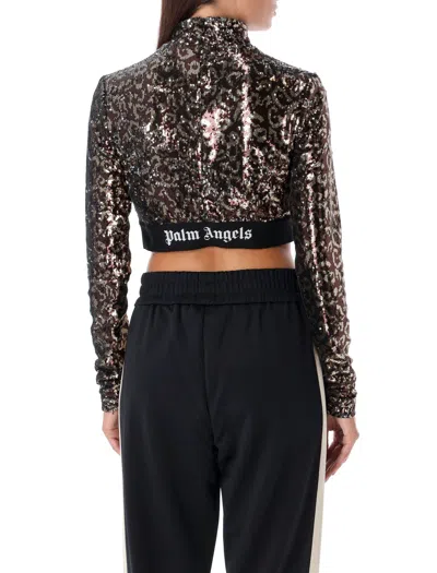 Shop Palm Angels Sequin Animal Print High Neck Top In Brown