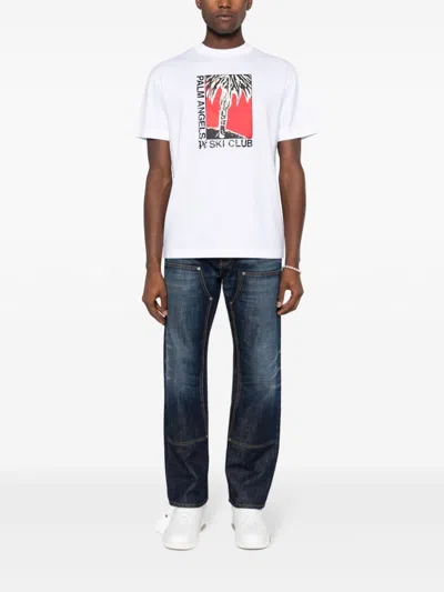Shop Palm Angels Ski Club Graphic Cotton T-shirt In White/black For Men