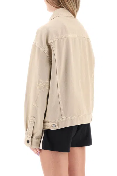 Shop Palm Angels Stylish Oversized Denim Jacket For Women In Beige