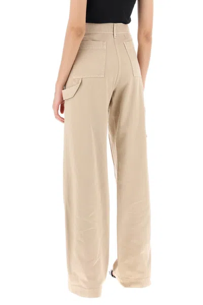 Shop Palm Angels Women's Beige Embroidered Cargo Pants For Fw23