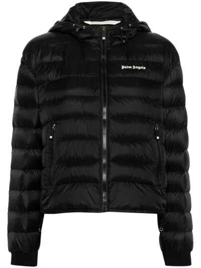 Shop Palm Angels Women's Black Down Jacket With Adjustable Bottom Drawstring For Ss24