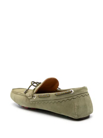 Shop Paul Smith Green Suede Leather Loafers With Whipstitch Trim For Men