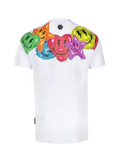Shop Philipp Plein Men's White Smiley Face Print Cotton T-shirt