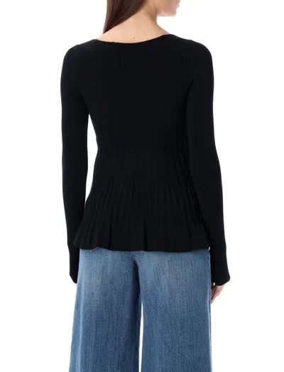 Shop Philosophy Di Lorenzo Serafini Black Ballerina Knit Sweater With V-neck And Flare Hem For Women