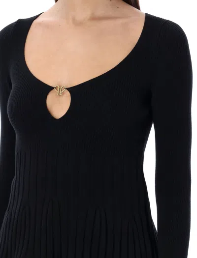 Shop Philosophy Di Lorenzo Serafini Black Ballerina Knit Sweater With V-neck And Flare Hem For Women