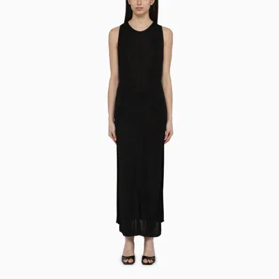 Shop Philosophy Di Lorenzo Serafini Black Viscose Sleeveless Midi Dress With Back Neckline Detail
