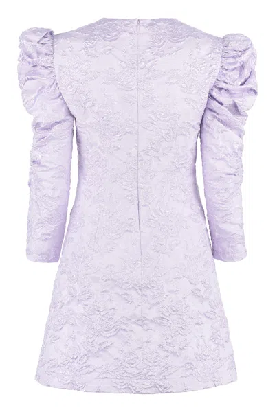 Shop Philosophy Di Lorenzo Serafini Feminine Floral Mini Dress With Puffed Shoulders And Gathered Sleeves In Lilac