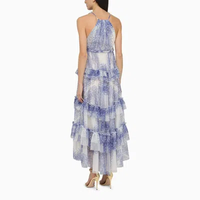 Shop Philosophy Di Lorenzo Serafini Light Blue Floral Tulle V-neck Dress With Flounced Skirt For Women