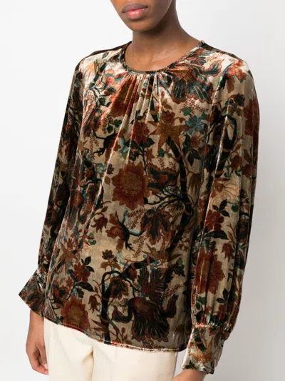 Shop Pierre-louis Mascia Floral Print Velvet Blouse For Women In Brown