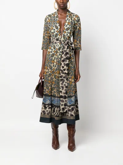 Shop Pierre-louis Mascia Graphic Print Tied-waist Midi Dress In Brown