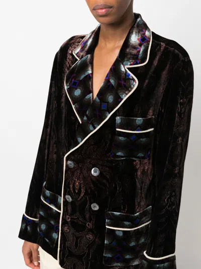 Shop Pierre-louis Mascia Velvet-effect Double-breasted Silk Blend Jacket For Women In Black
