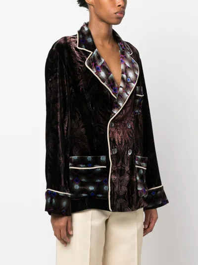 Shop Pierre-louis Mascia Velvet-effect Double-breasted Silk Blend Jacket For Women In Black