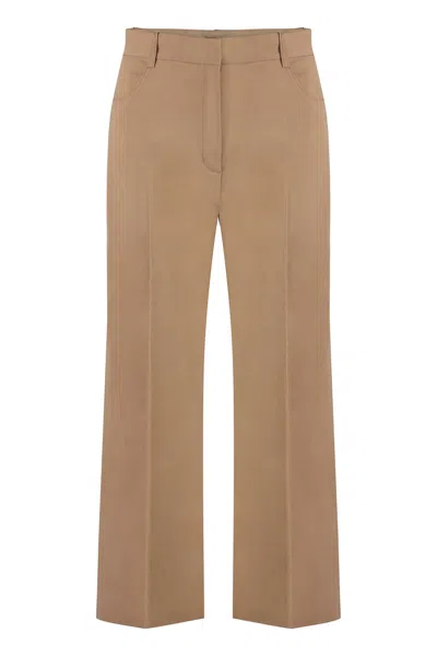 Shop Pinko Cropped Trousers With Back Welt Pockets In Camel For Women
