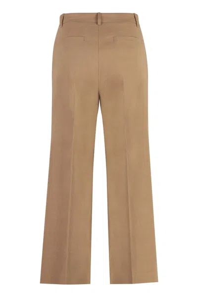 Shop Pinko Cropped Trousers With Back Welt Pockets In Camel For Women