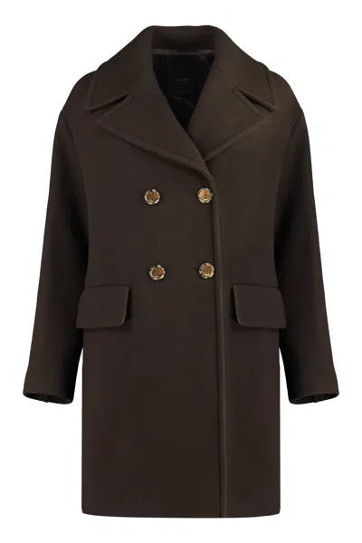 Shop Pinko Double-breasted Wool Jacket With Lapel Collar And Front Pockets For Women In Brown