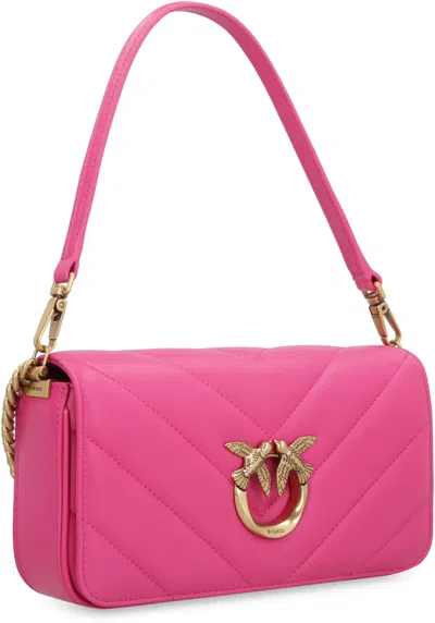 Shop Pinko Fuchsia Quilted Leather Handbag With Love Birds Buckle In Pink