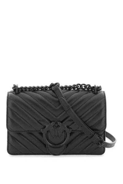 Shop Pinko Stylish Mini Love Icon Handbag In Chevron Leather In Black