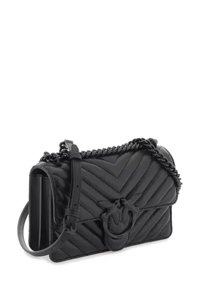 Shop Pinko Stylish Mini Love Icon Handbag In Chevron Leather In Black