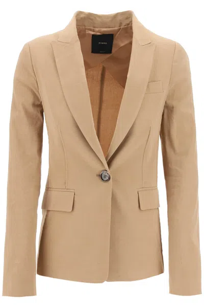 Shop Pinko Women's Brown Single-breasted Blazer With Piping, Peaked Lapels, And Button Closure