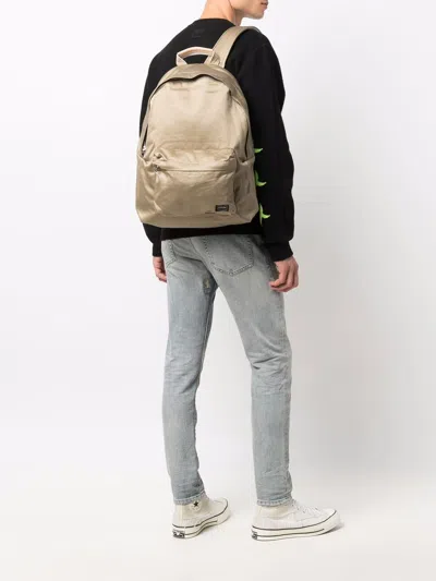 Shop Porter Dark Beige Logo Patch Canvas Backpack For Men In Tan