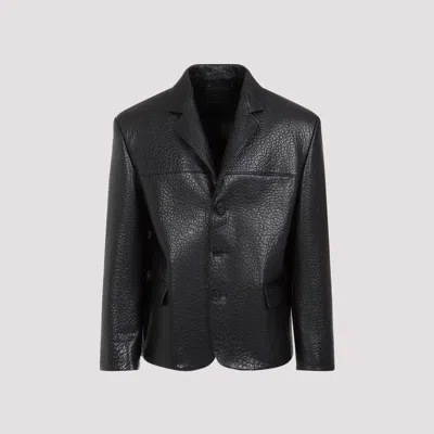 Shop Prada Black Croco-embossed Leather Jacket For Men