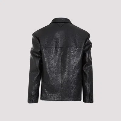 Shop Prada Black Croco-embossed Leather Jacket For Men