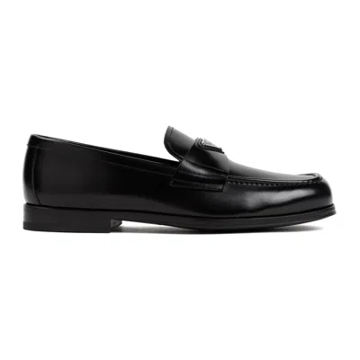 Shop Prada Classic Black Brushed Leather Loafers For Men