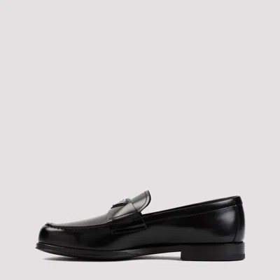 Shop Prada Classic Black Brushed Leather Loafers For Men