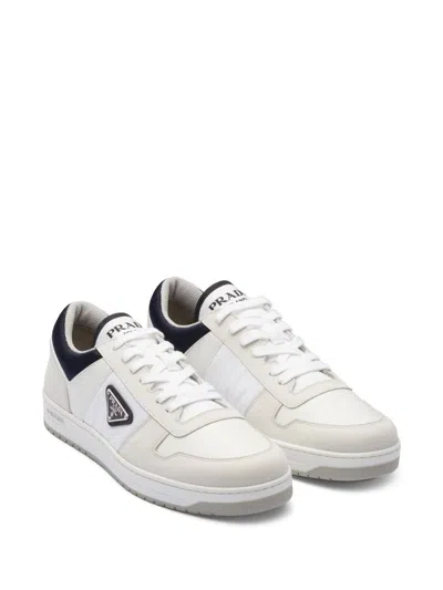 Shop Prada Men's White Low-top Sneakers With Suede And Mesh Inserts