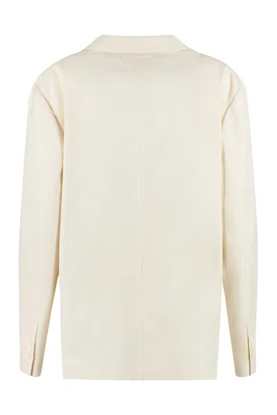 Shop Prada Double-breasted Blazer For Women In Cotton With Lapel Collar And Back Slit In Panna