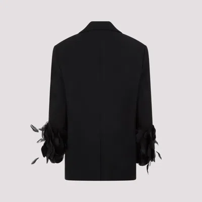 Shop Prada Feather Trim Single-breasted Wool Jacket For Women In Black
