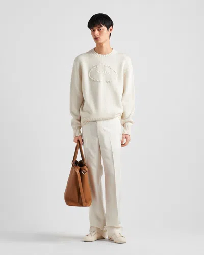 Shop Prada Luxurious Cashmere Wool Pullover For Men In White