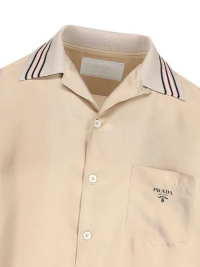 Shop Prada Luxurious Corda Silk Shirt For Men In Beige