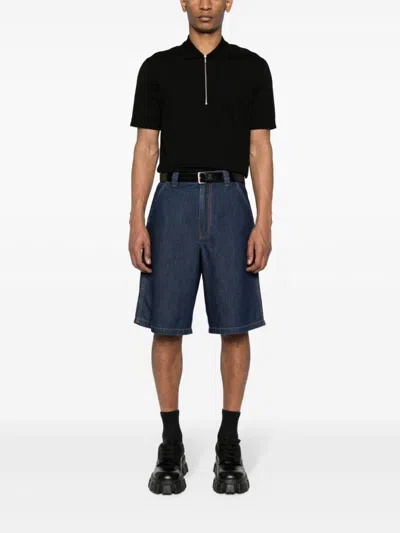 Shop Prada Men's Blue Denim Pants With Multiple Pockets