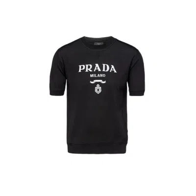 Shop Prada Men's Short Sleeve Knit Top In Black