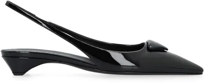 Shop Prada Pointy Toe Patent Leather Slingback Pumps For Women In Black