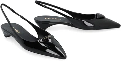 Shop Prada Pointy Toe Patent Leather Slingback Pumps For Women In Black