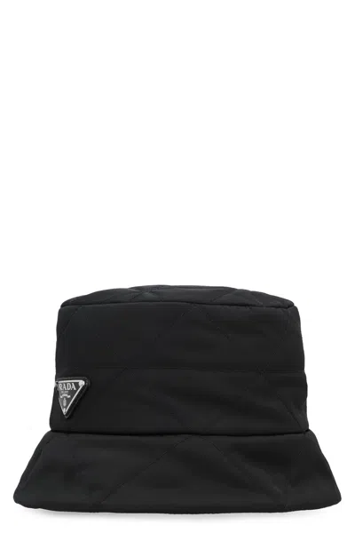 Shop Prada Stylish Black Leather Bucket Hat For Women