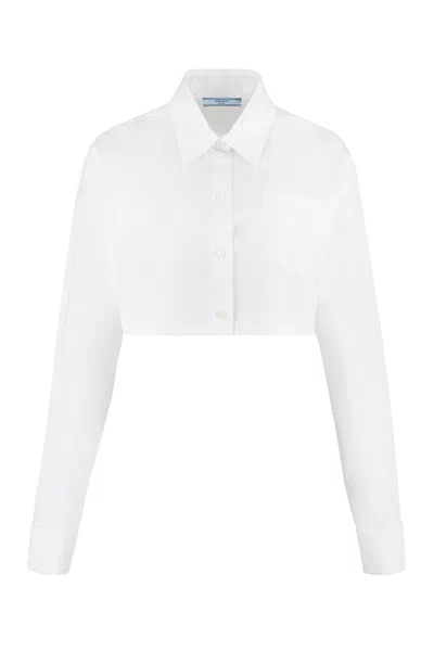 Shop Prada White Cotton Poplin Shirt With Steel Cufflinks For Women