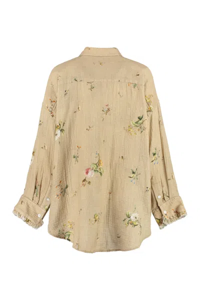 Shop R13 Floral Print Cotton Women's Shirt With Ruffled Trims And Frayed Edges In Beige