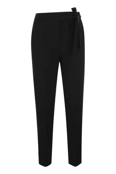 Shop Red Valentino Cropped Trousers In Wool And Viscose Gabardine With Side Bow Detail For Women In Black