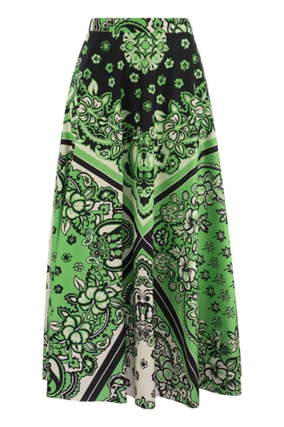 Shop Red Valentino Delicate Flared High-waisted Skirt With All-over Bandana-inspired Print In Green