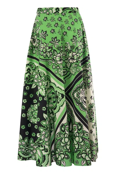 Shop Red Valentino Delicate Flared High-waisted Skirt With All-over Bandana-inspired Print In Green