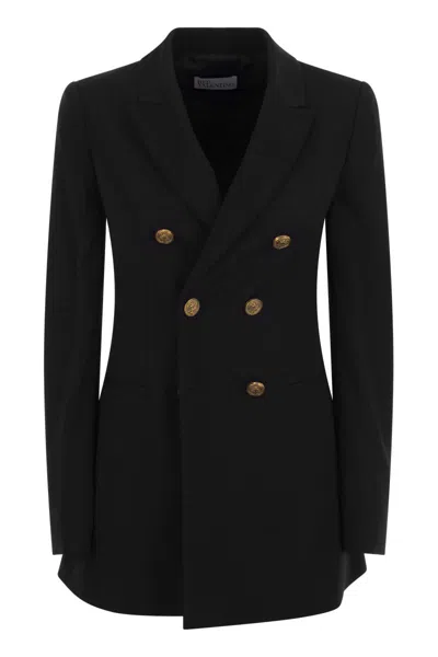 Shop Red Valentino Women's Double-breasted Jacket In Black Viscose-wool Gabardine For Fw23