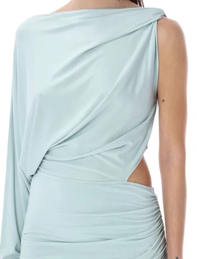 Shop Rev Asymmetric Draped Mini Dress In Light Blue For Women
