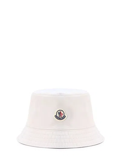 Shop Moncler Reversible Nylon Bucket Hat With  Patch In Beige