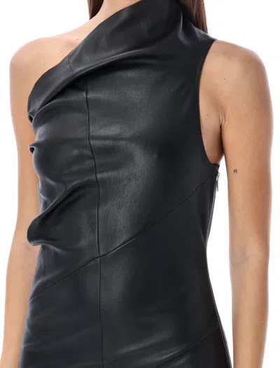 Shop Rick Owens Black Asymmetric Leather Mini Dress For Women