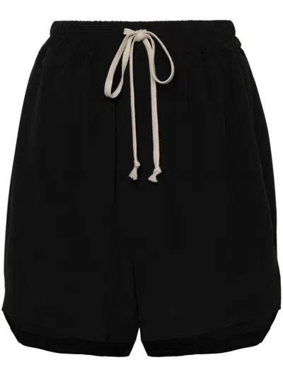 Shop Rick Owens Black Crepe Shorts With Drawstring Waistband And High-low Hem