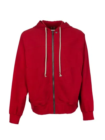 Shop Rick Owens Cardinal Red Cotton Hoodie With Seam Detailing And Zip Fastening For Men