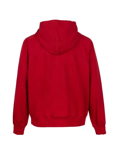 Shop Rick Owens Cardinal Red Cotton Hoodie With Seam Detailing And Zip Fastening For Men